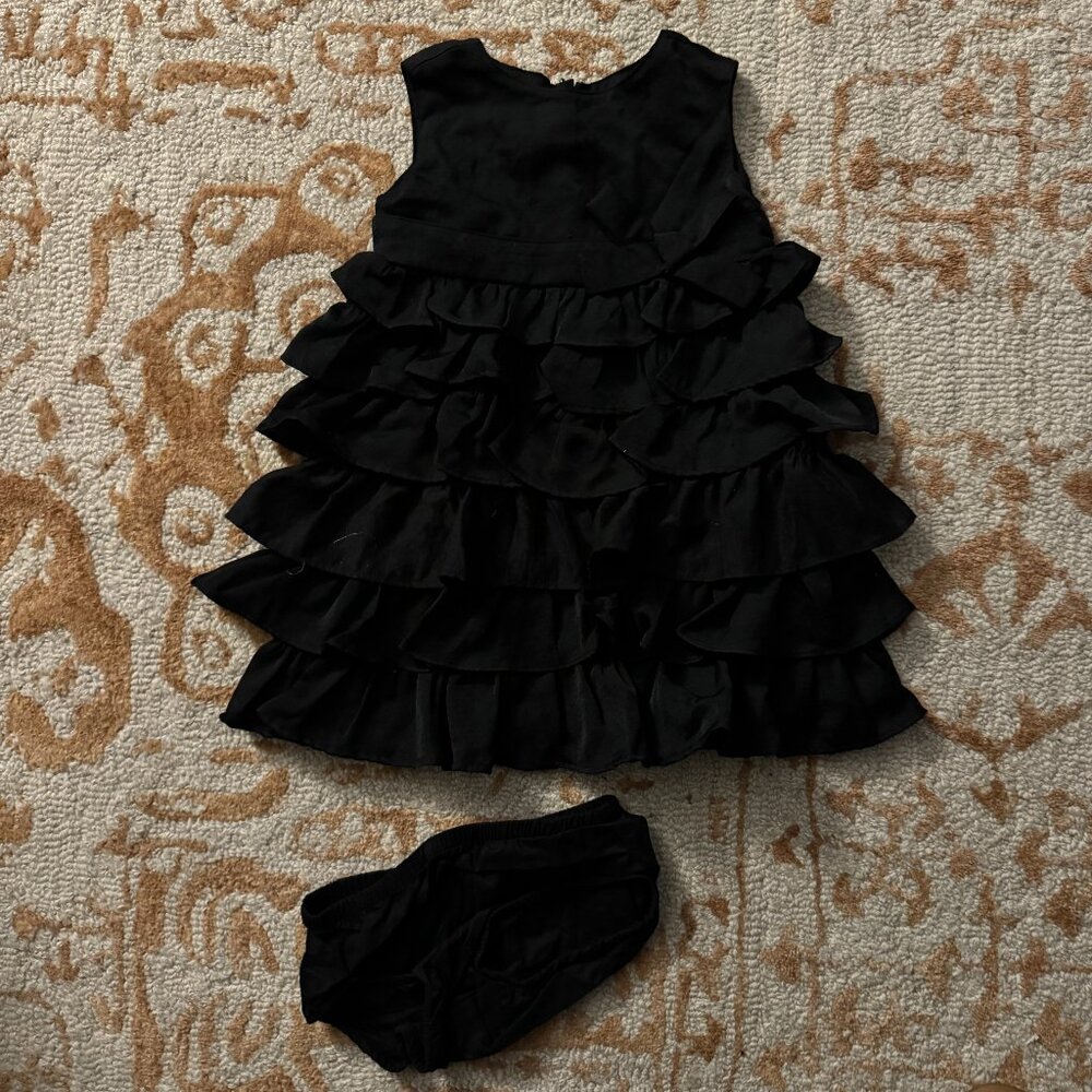 EUC Old Navy Black Ruffle Dressy Dress w/ Bloomers Sz 12-18 mos
